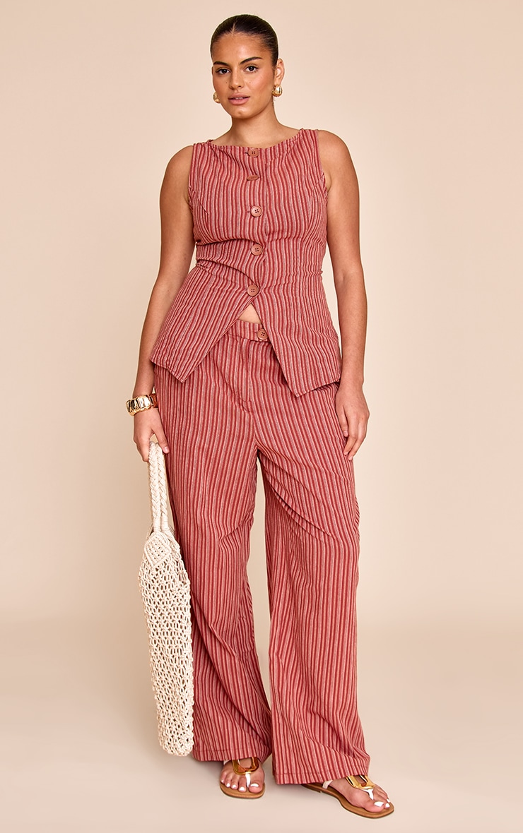 Plus Red Stripe Linen Look Wide Leg Pants image 1