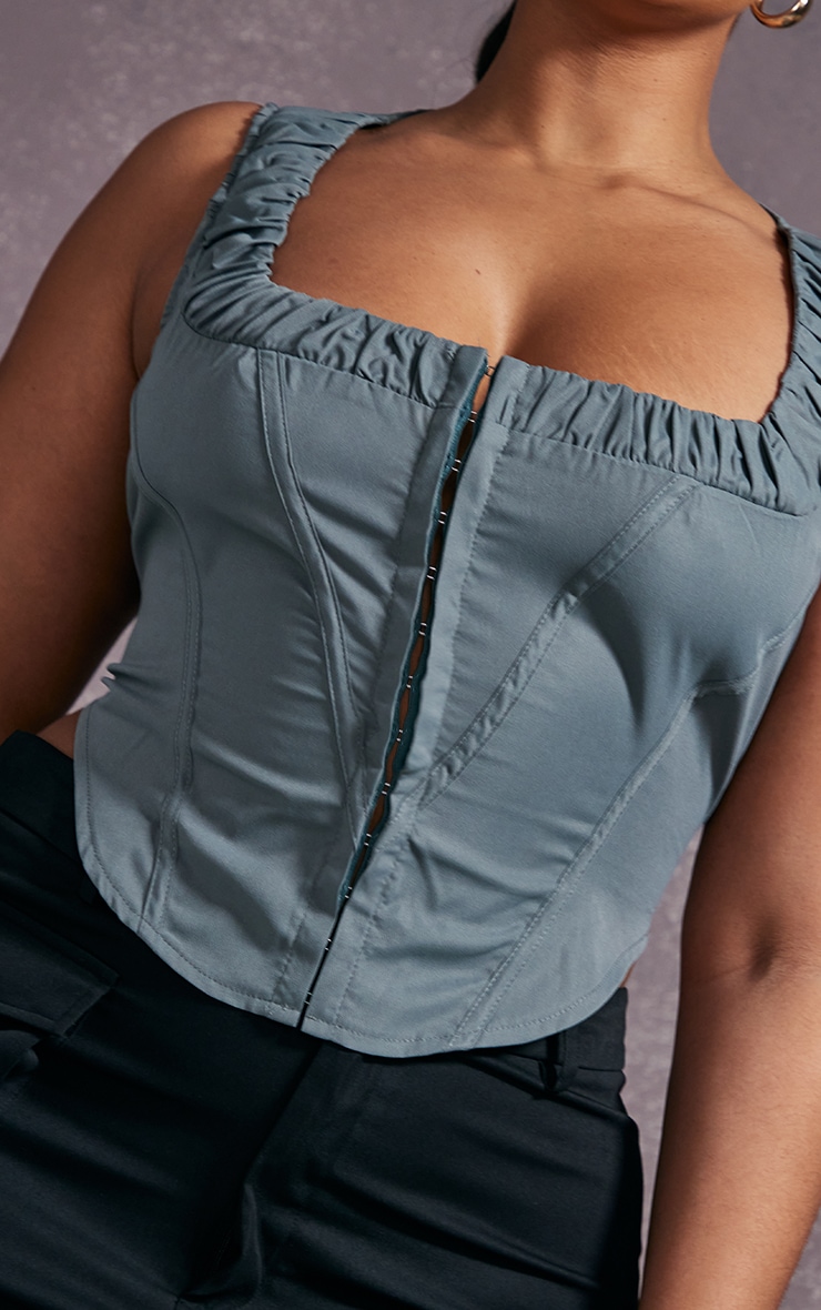 Plus Charcoal Ruched Corset Top image 4