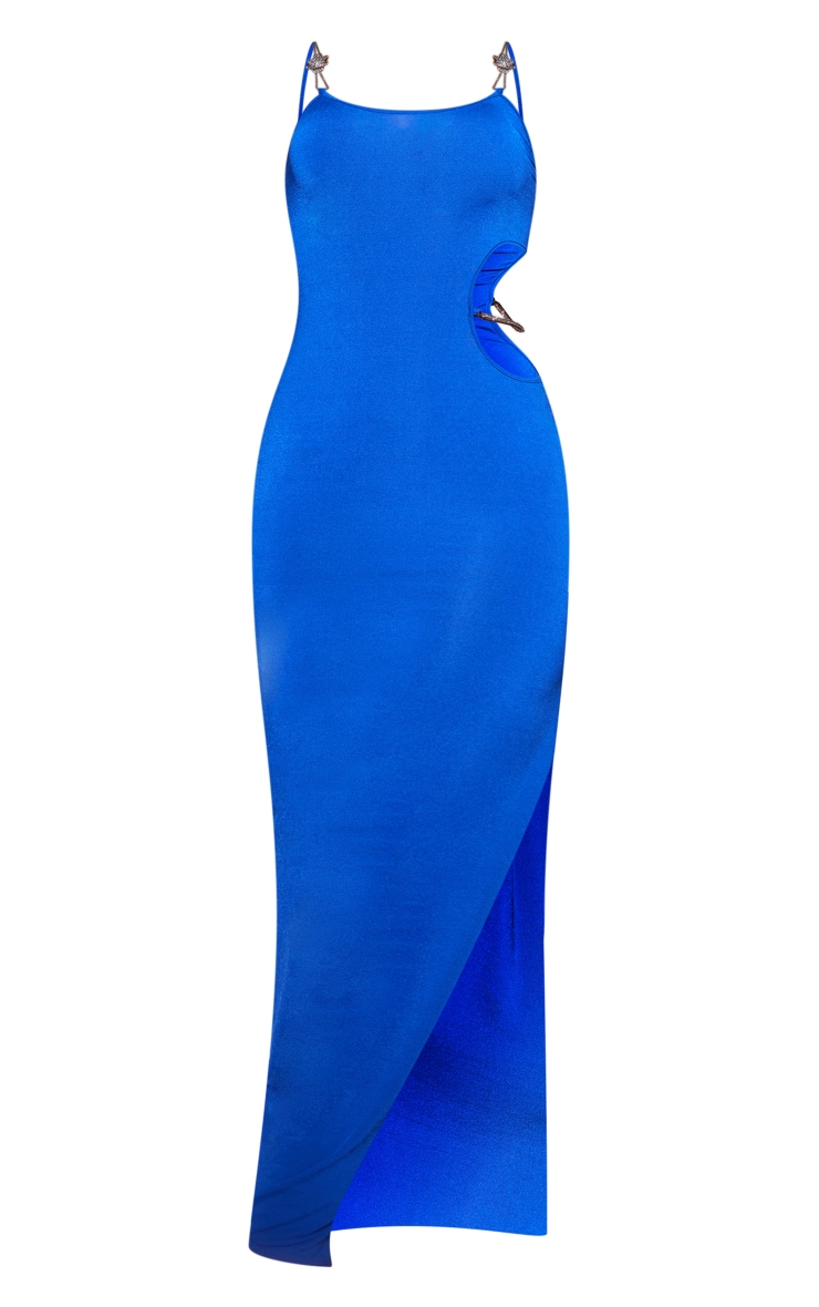 Blue Diamante Strap Cut Out Detail Maxi Dress image 5