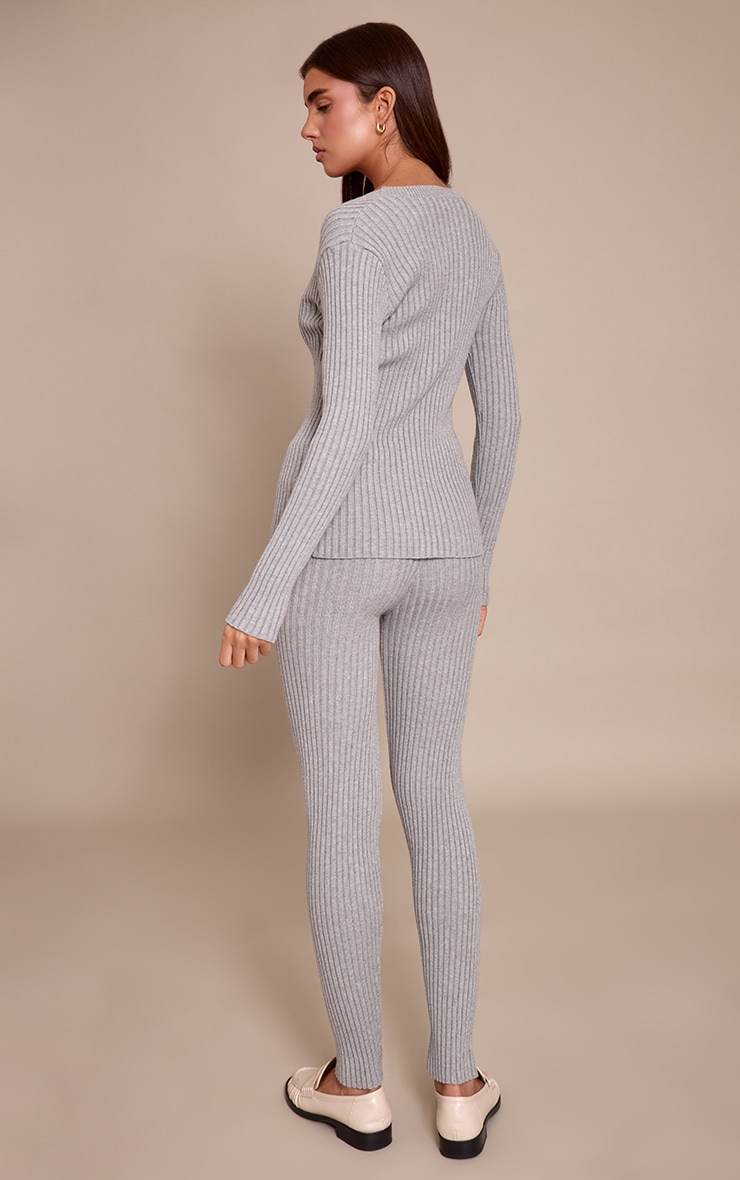 Grey Ribbed Knitted Legging image 3