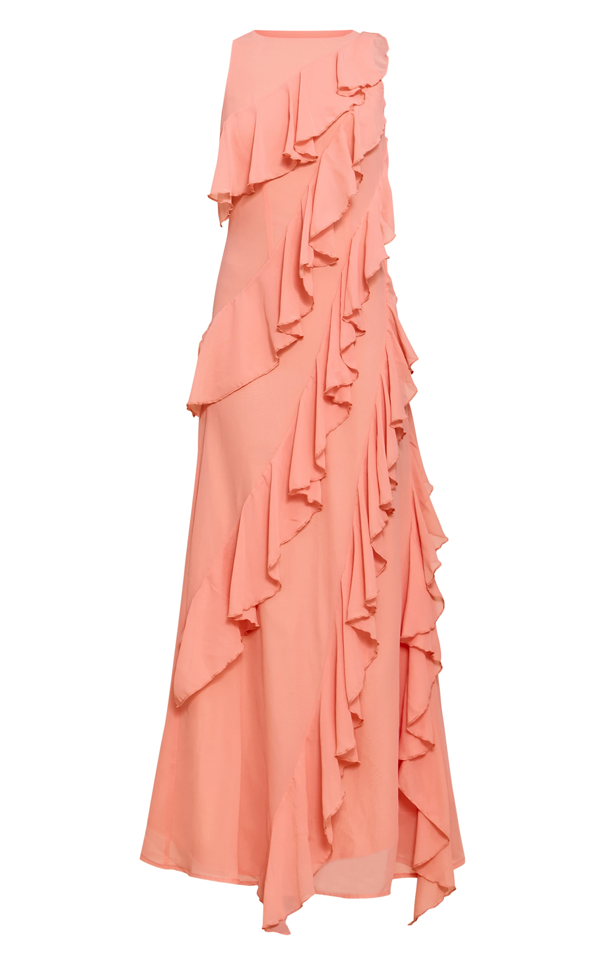 Peach Boat Neck Frill Detail Sleeveless Maxi Dress image 5