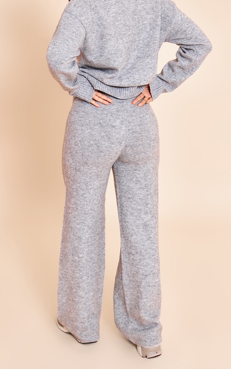 Petite Grey Marl Drawstring Knitted Pants image 3