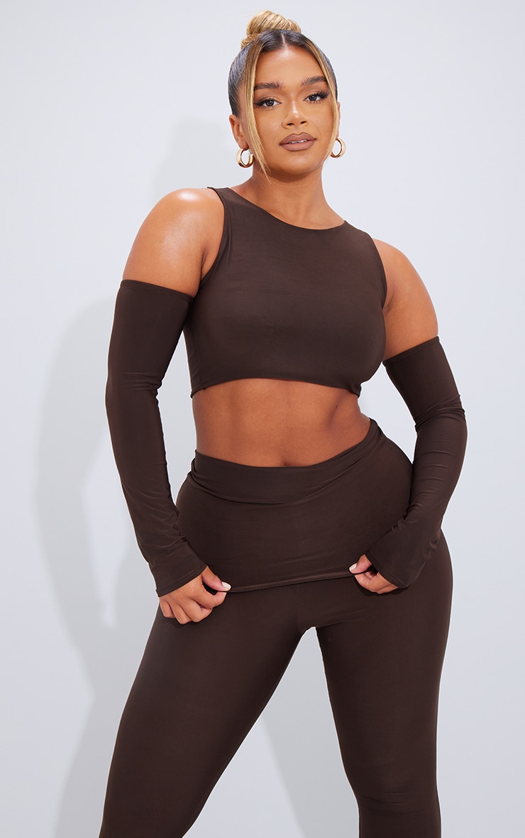 Shape Chocolate Brown Slinky Bardot Crop Top