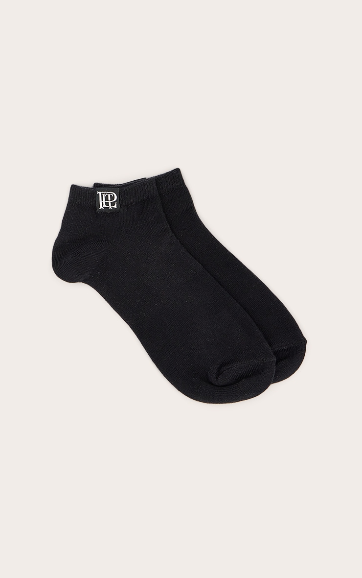 PRETTYLITTLETHING Black Branded Tab Sneaker Socks image 2