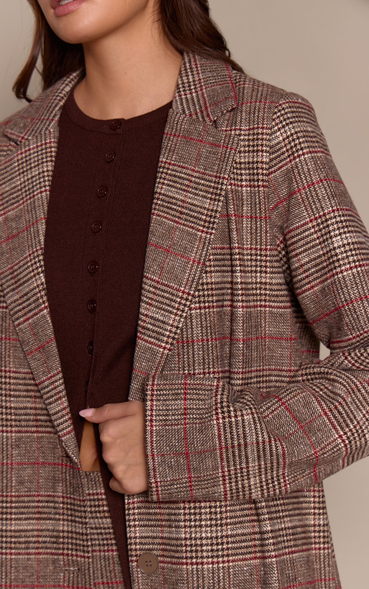 Brown Tartan Wool Look Coat image 4