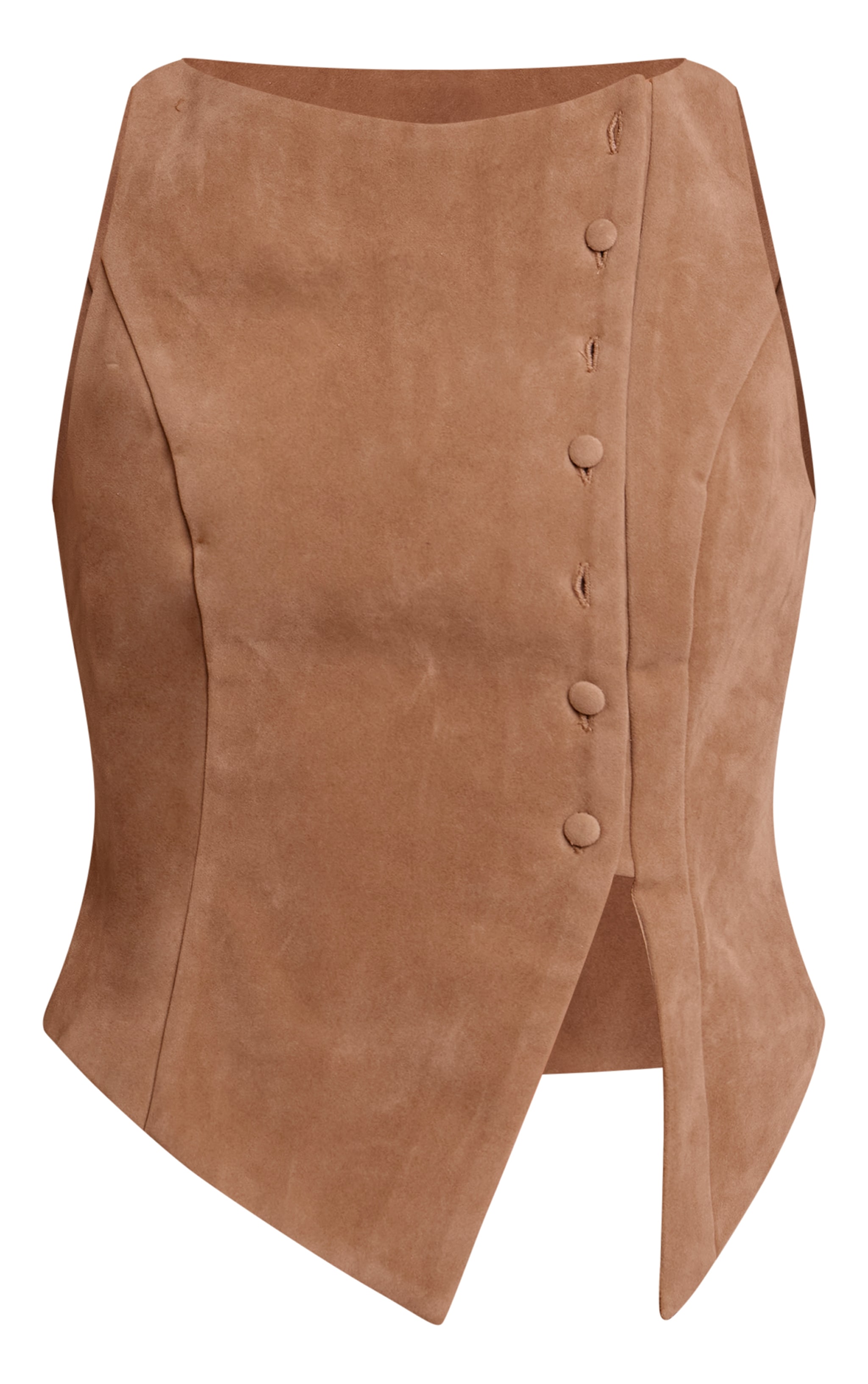Tan Faux Suede Asymmetric Button Detail Waistcoat image 5
