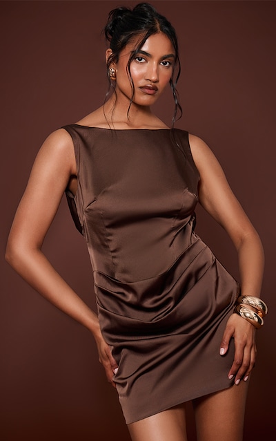 Chocolate Satin Mini Dress