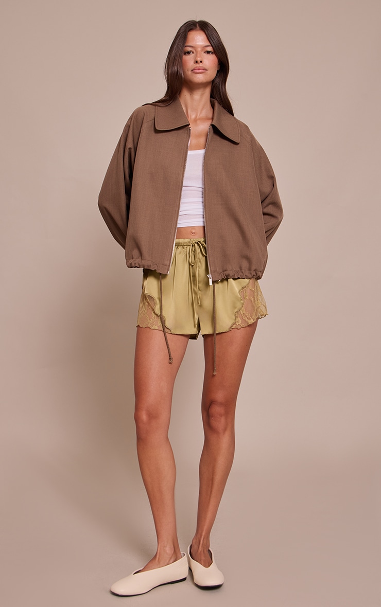 Mocha Utility Style Draw Cord Bomber Jacket image 3