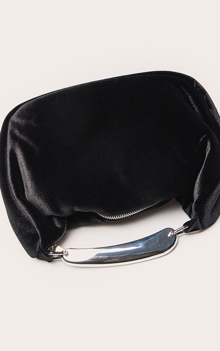 Black Velvet Silver Abstract Handle Hand Bag image 4