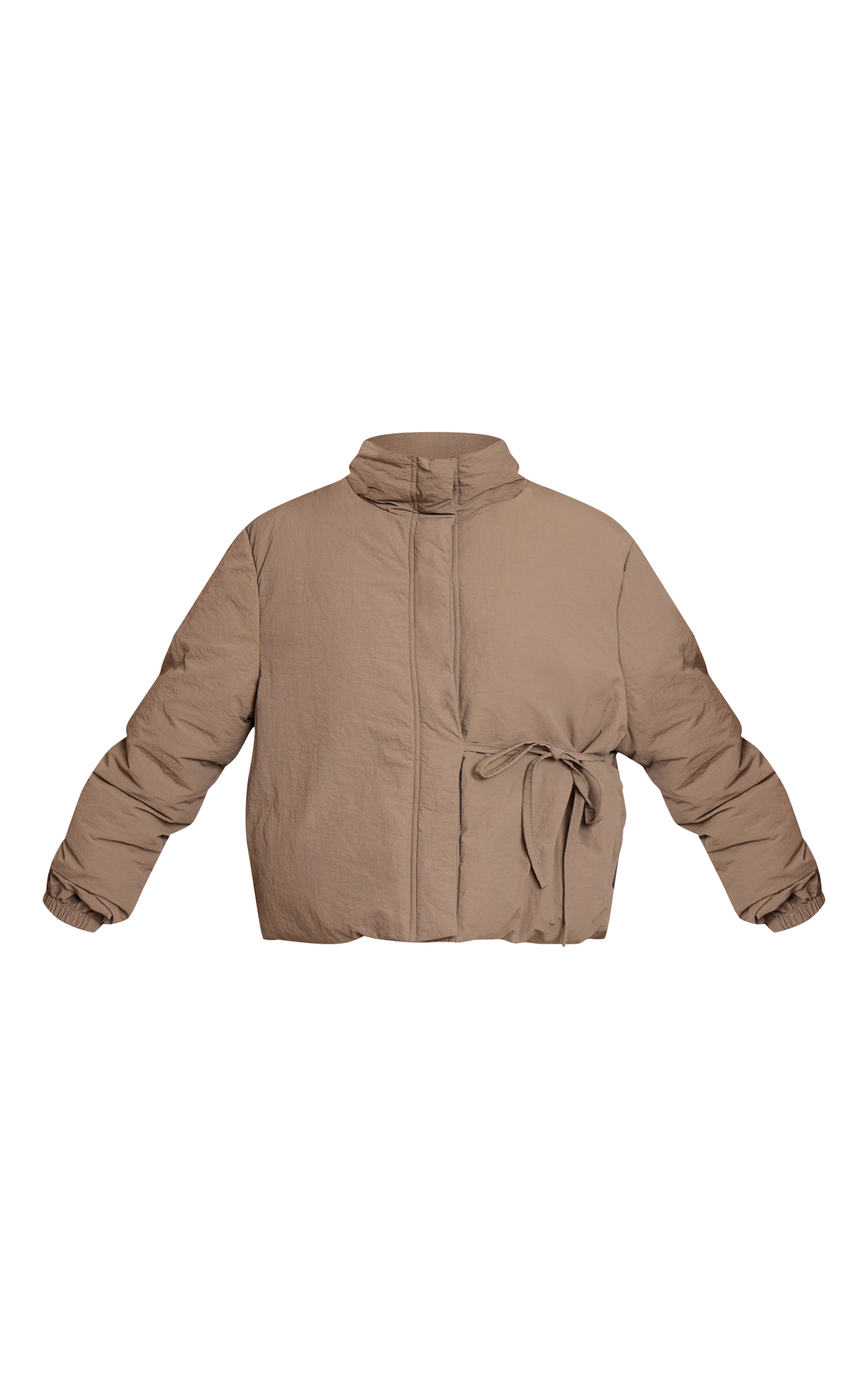 Washed Khaki High Neck Tie Waist Quilted Jacket image 5
