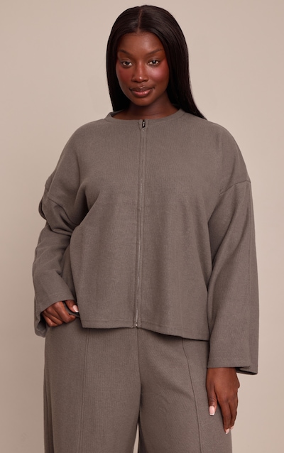 Plus Charcoal Soft Touch Zip Through Sweatshirt