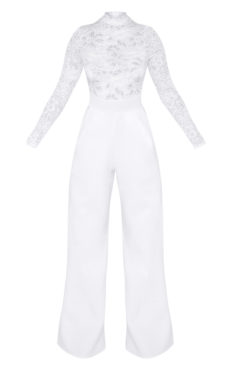white lace high neck long sleeve jumpsuit