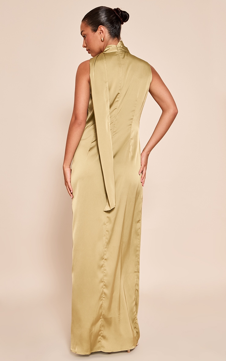 Olive Satin Scarf Detail Maxi Dress image 2
