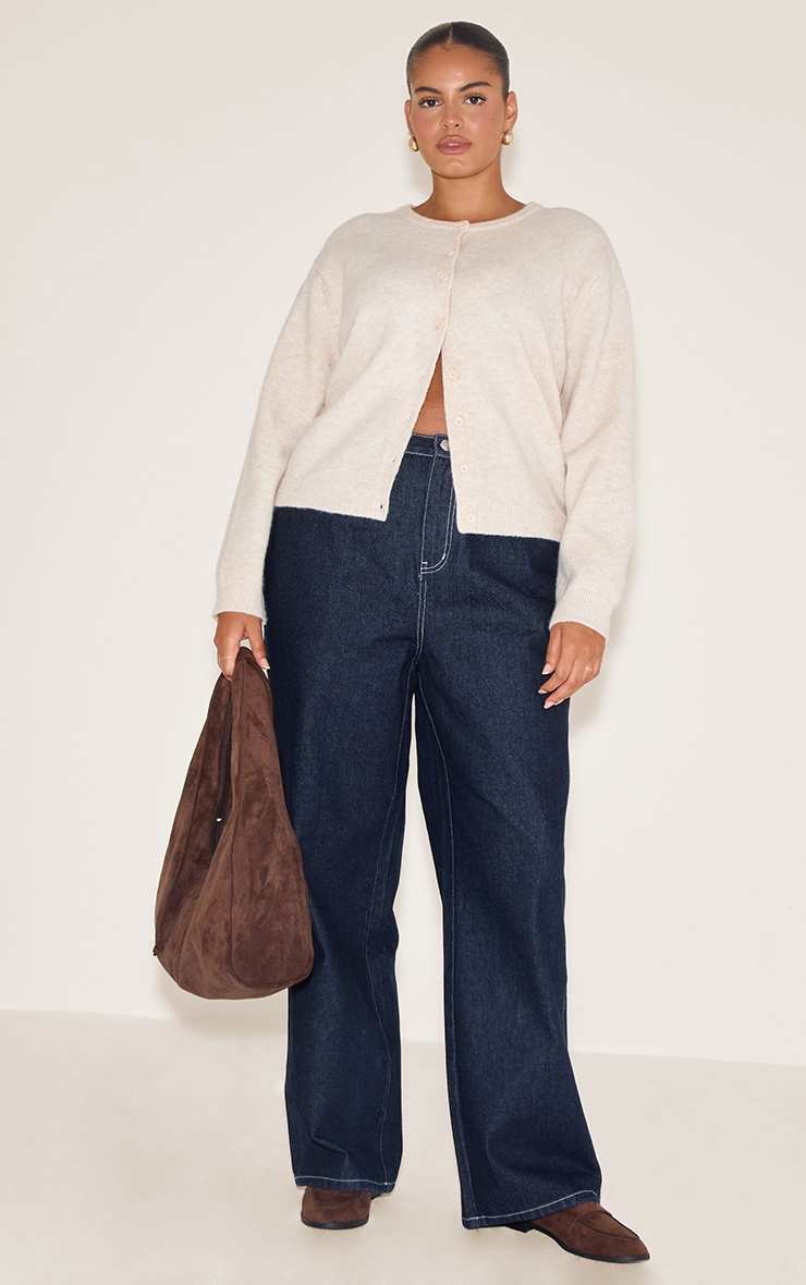 Plus Oatmeal Knit Button Through Cardigan image 3