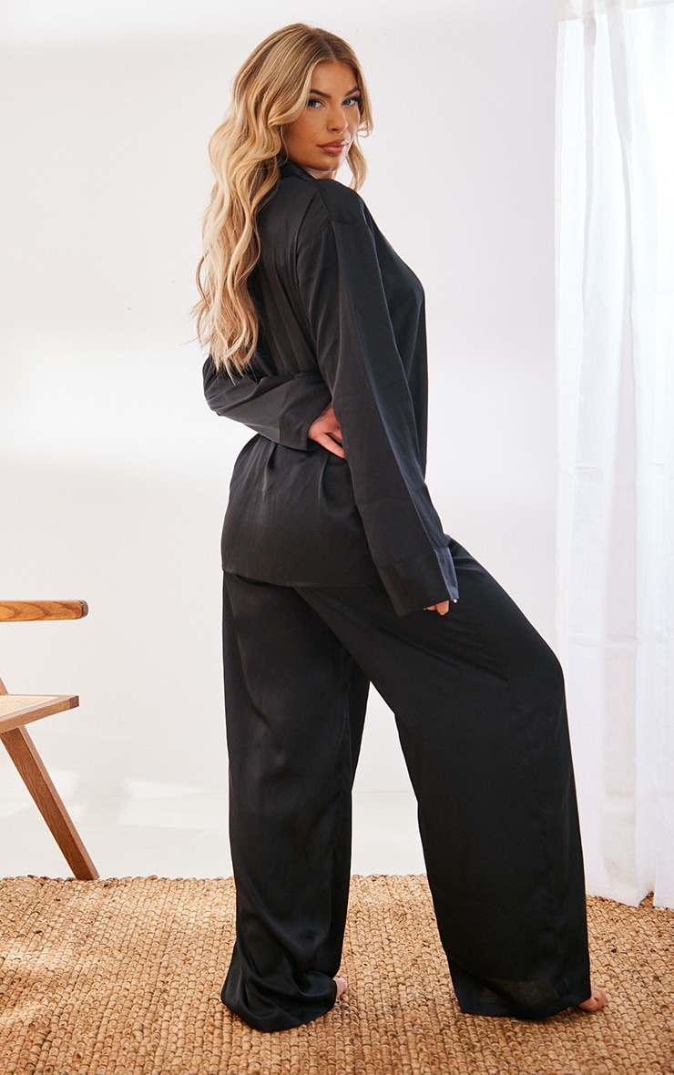 Black Satin Oversized Long Pj Set image 2