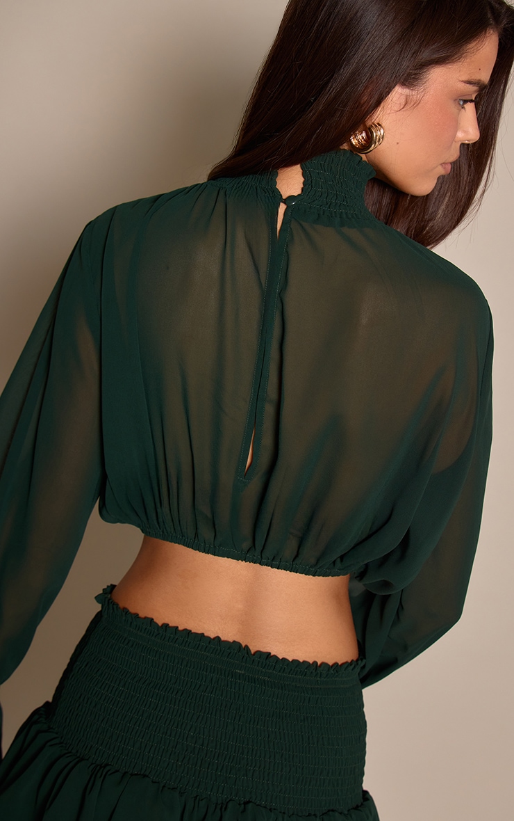 Green Sheer Chiffon Crop Top image 2