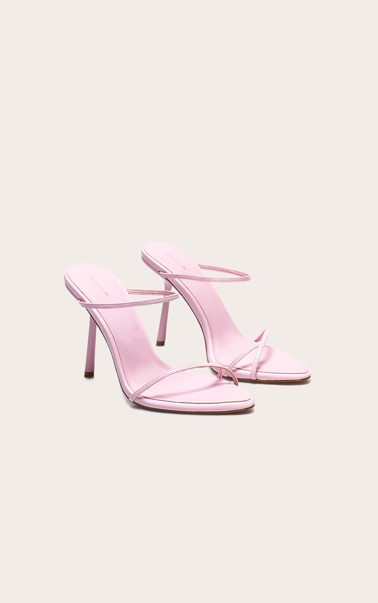 Mules rondes satinées rose tendre à talon aiguille haut et brides image 2