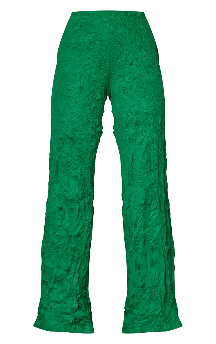 Bright Green Textured Crinkle Wide Leg Pants image 5