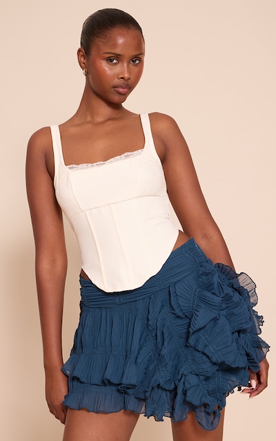 Navy Ruched Textured Low Rise Mini Skirt