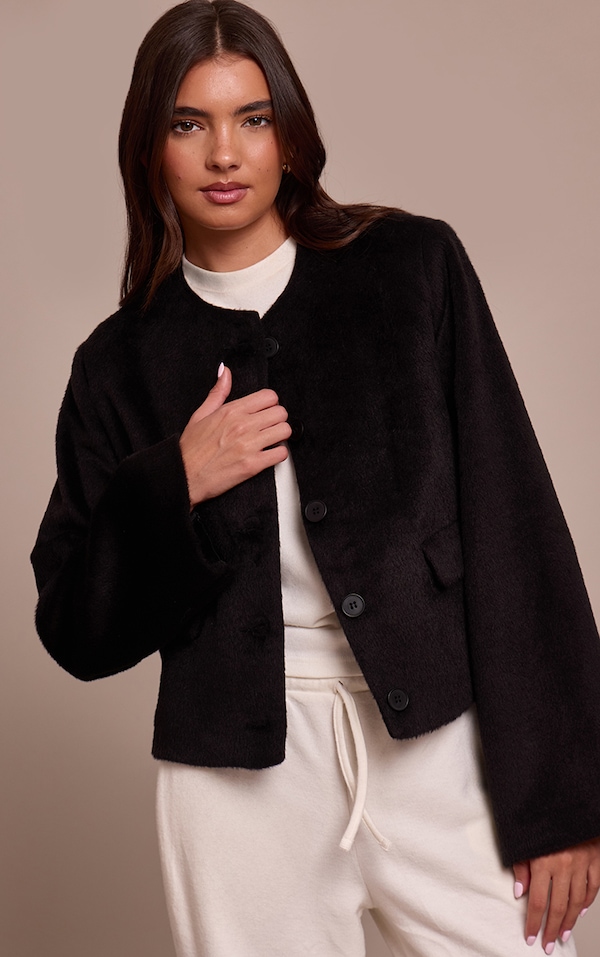 Black Brushed Wool Single Breasted Jacket