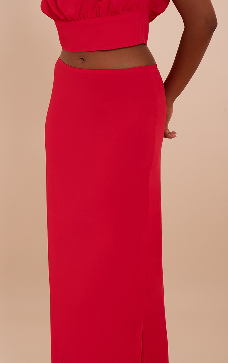 Tomato Red Chiffon Split Maxi Skirt image 4