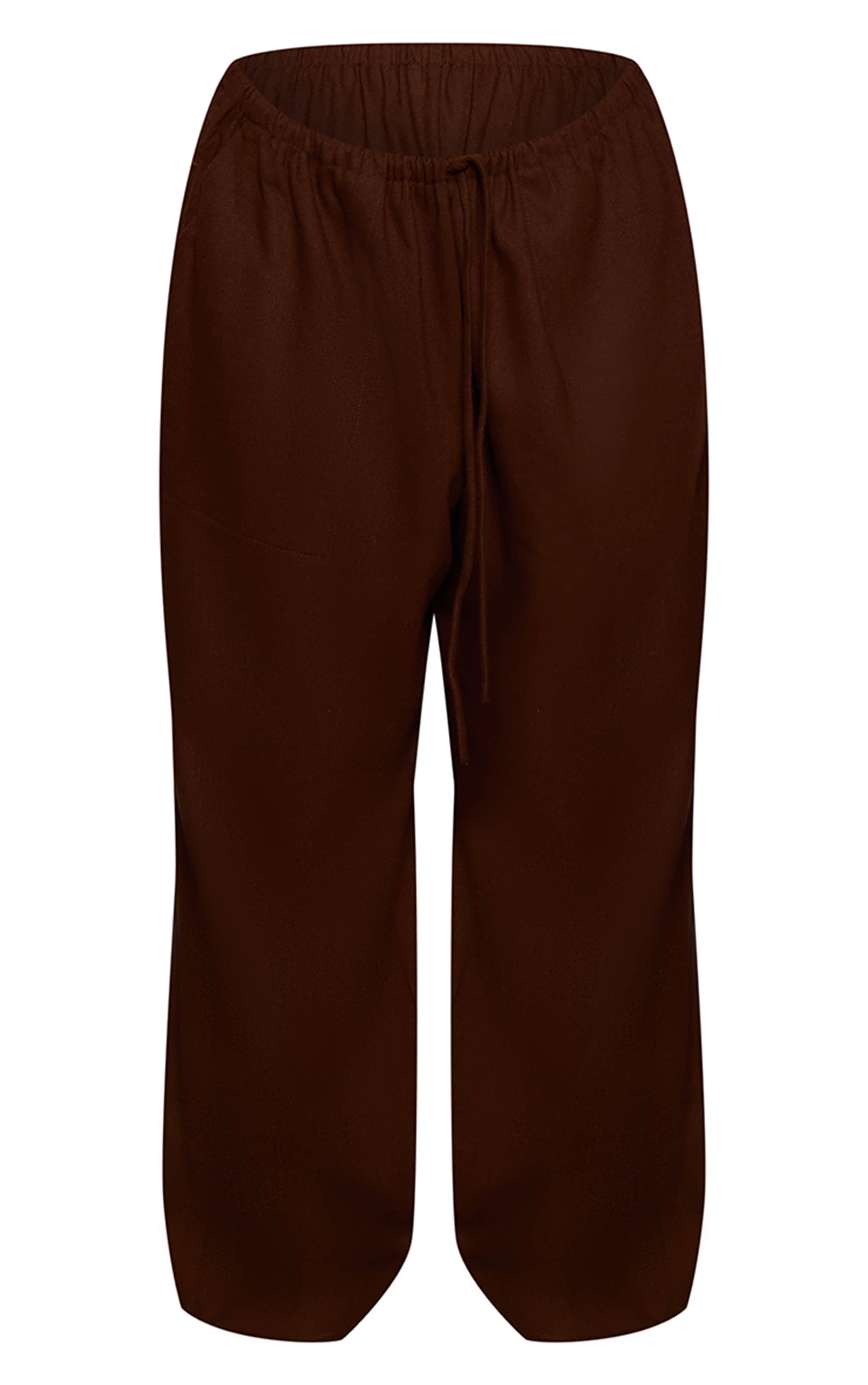 Plus Chocolate Brushed Tailored Drawstring Low Rise Trousers image 5