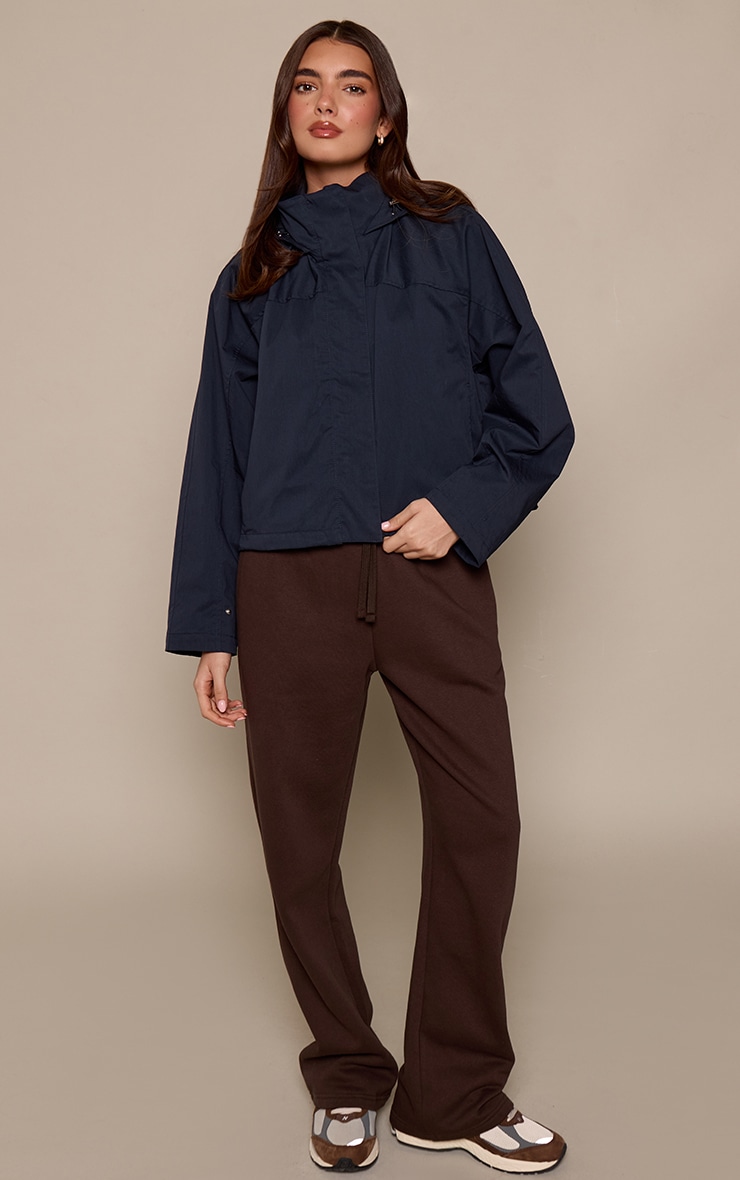 Navy Funnel Neck Ruched Windbreaker image 3