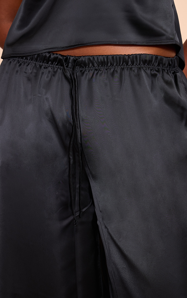 Pantalon large satiné noir à taille mi-haute et cordons ajustables image 4