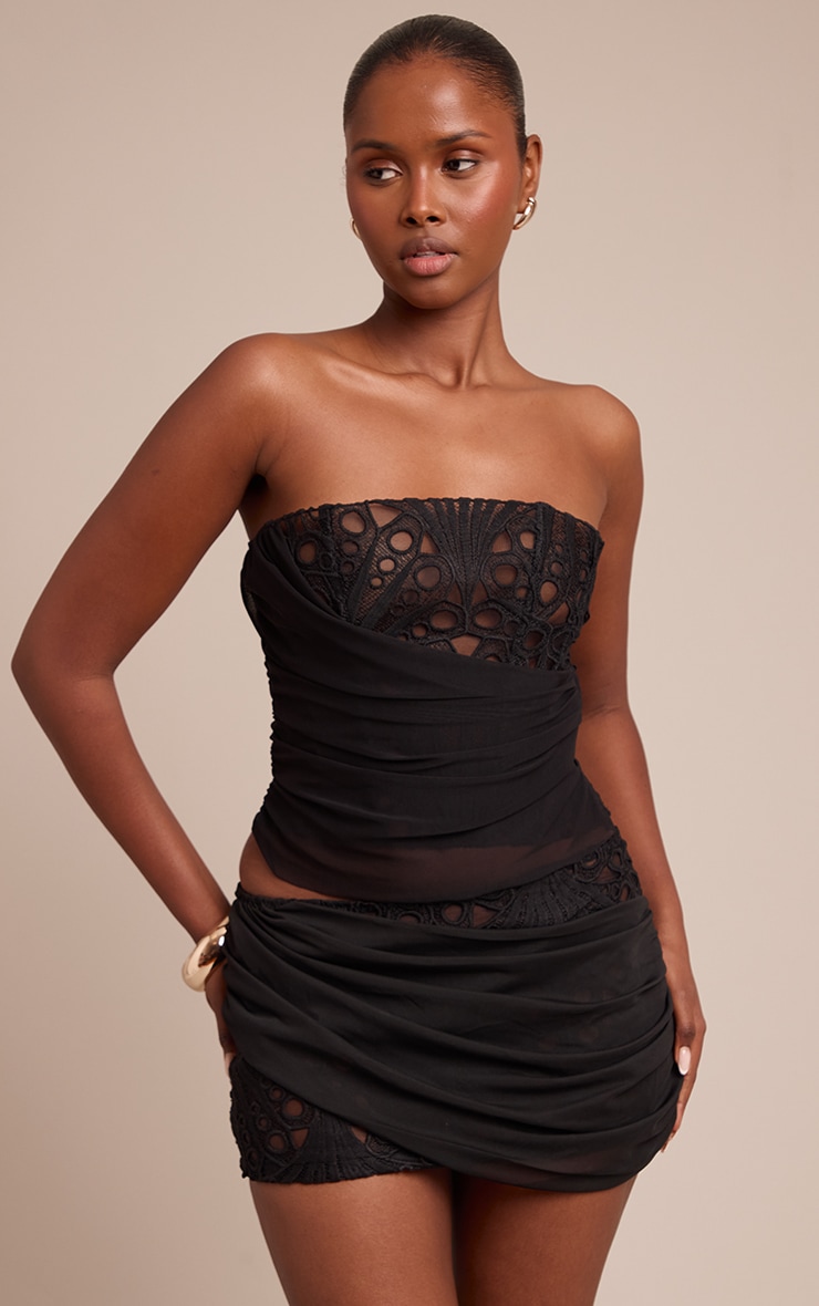 Black Floral Lace Drape Detail Corset image 1