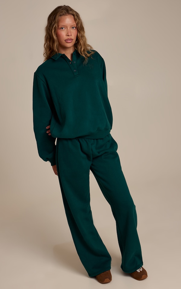 Pine Green Cotton Fleece Straight Leg Sweatpants