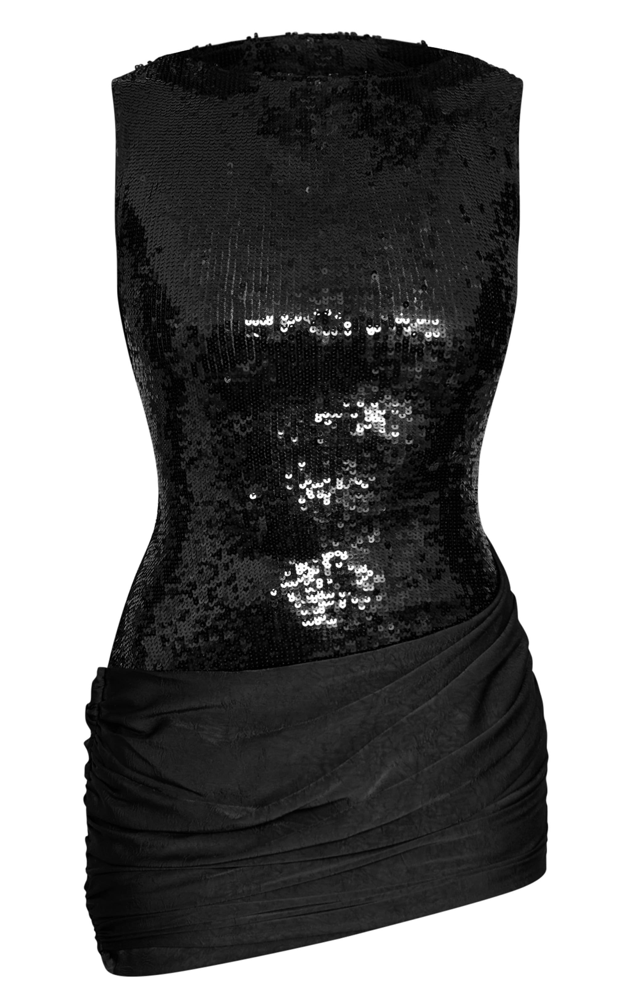 PLT Label Black Sequin Sleeveless Drape Detail Bodycon Dress image 5