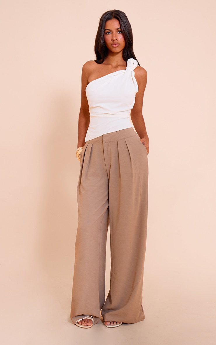Petite Mushroom Floaty Woven Double Pleat Wide Leg Pants image 1