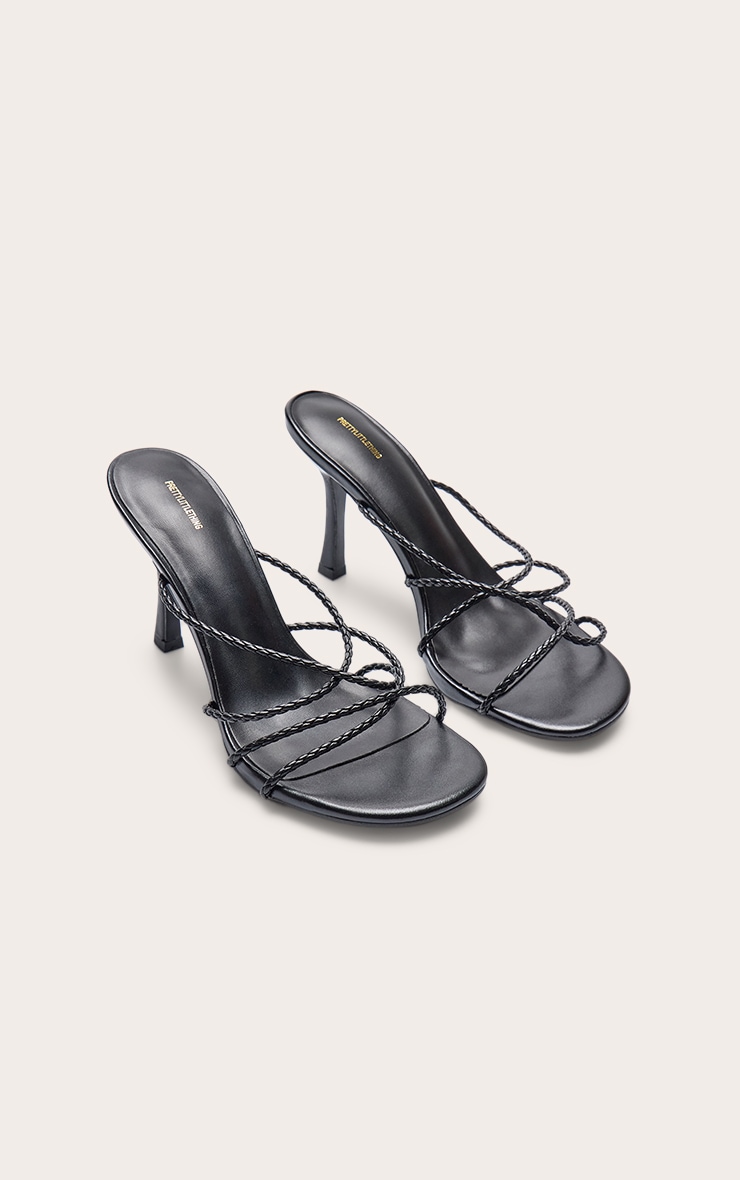 Black Pu Braided Strap Heeled Mule image 3