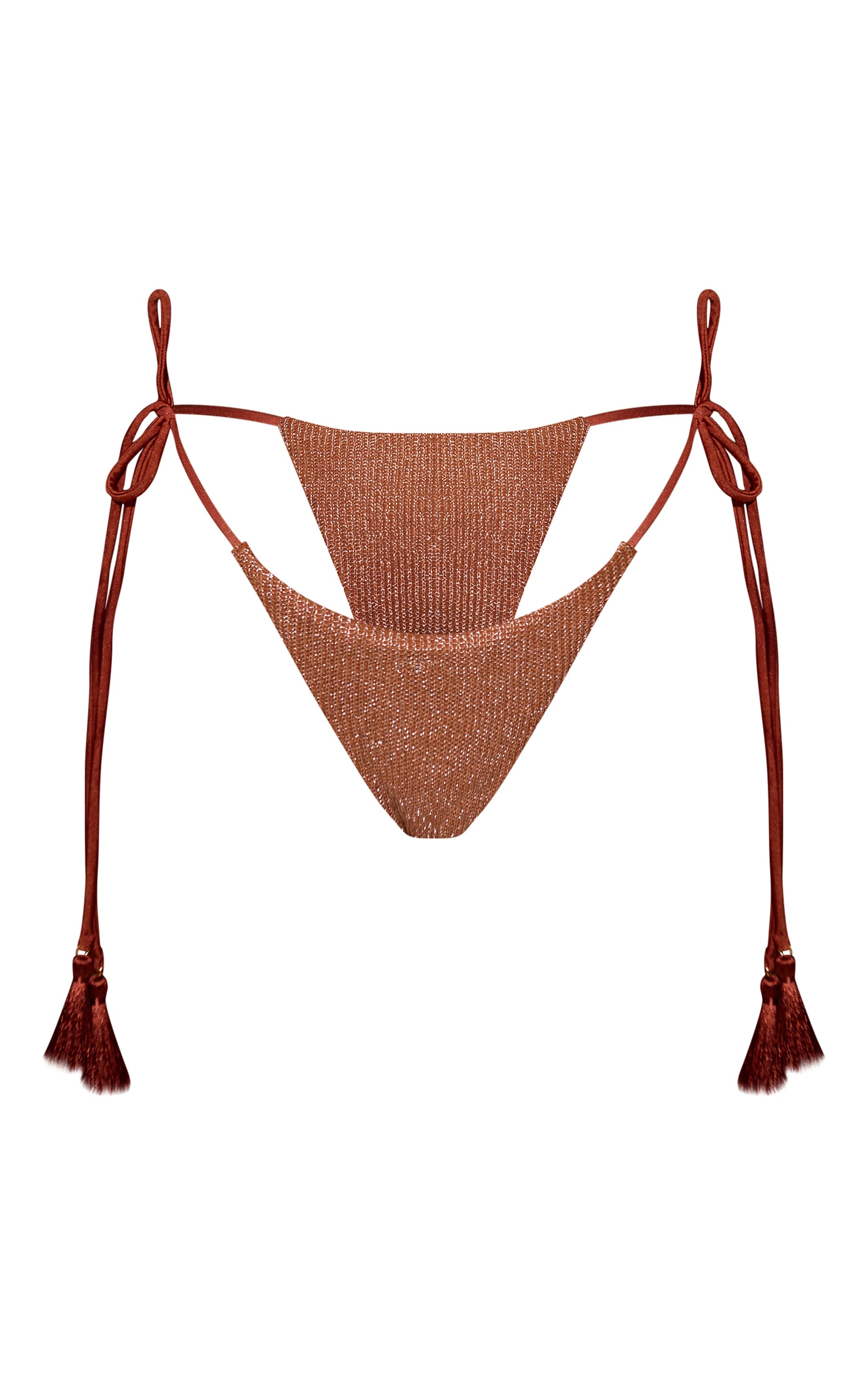 Bronze Lurex Shell Charm Tie Side Bikini Bottom image 5