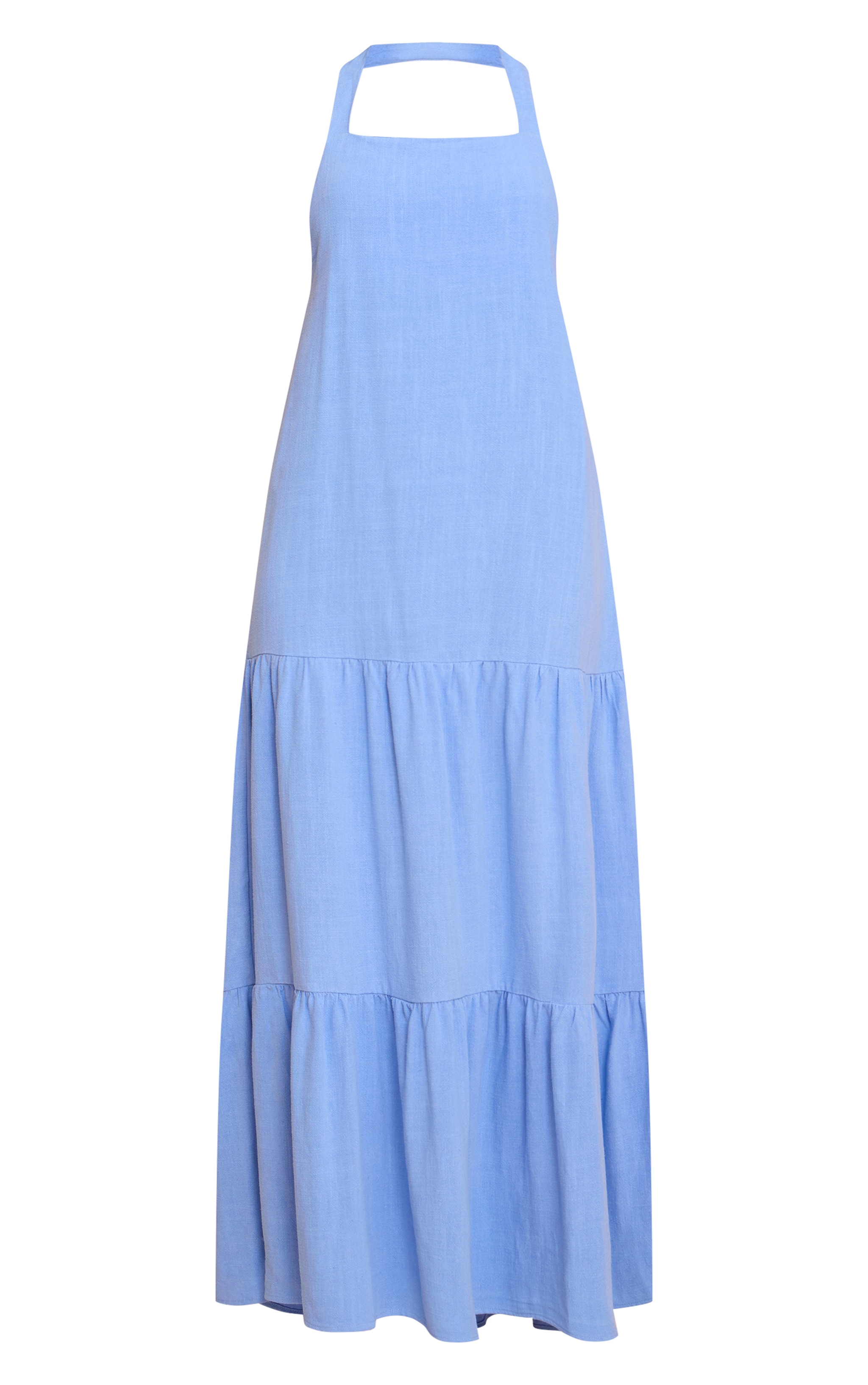 Sky Blue Textured Halterneck Drop Waist Maxi Dress image 5