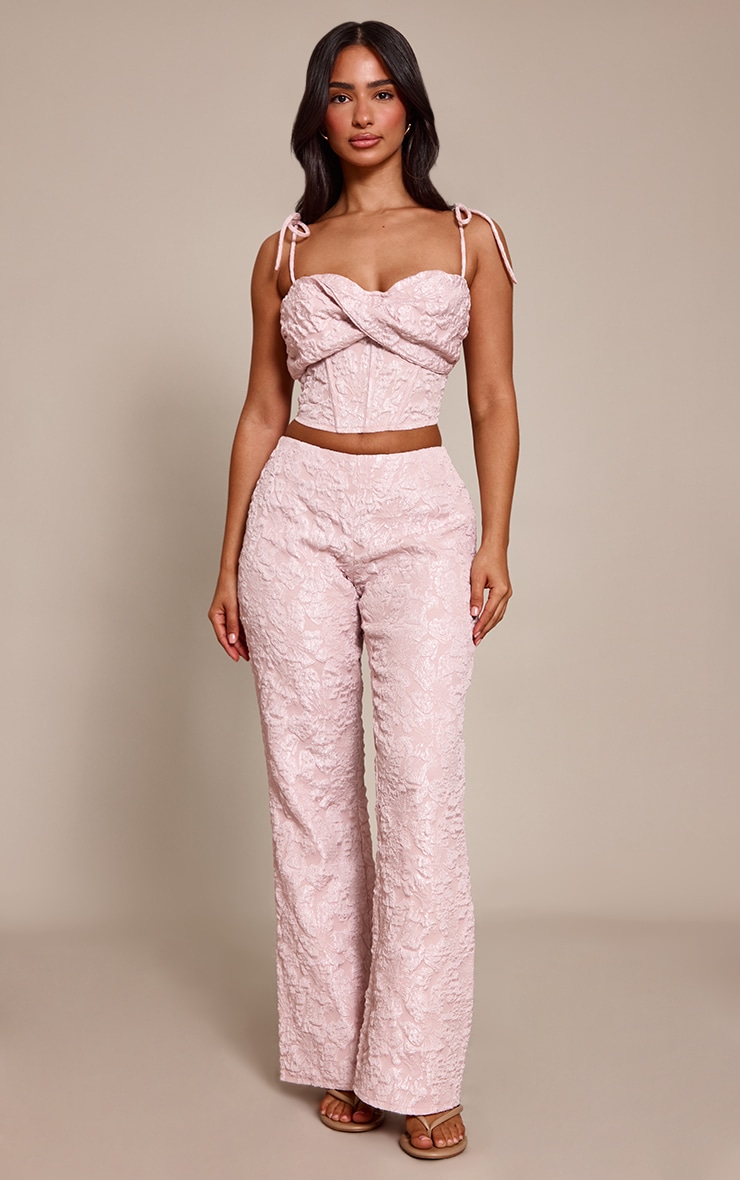 Petite Baby Pink Printed Tie Waist Flared Pants  image 1