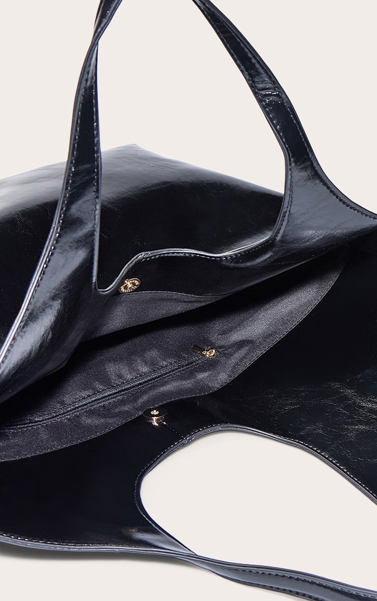 Black PU Large Shopper Tote Bag image 5