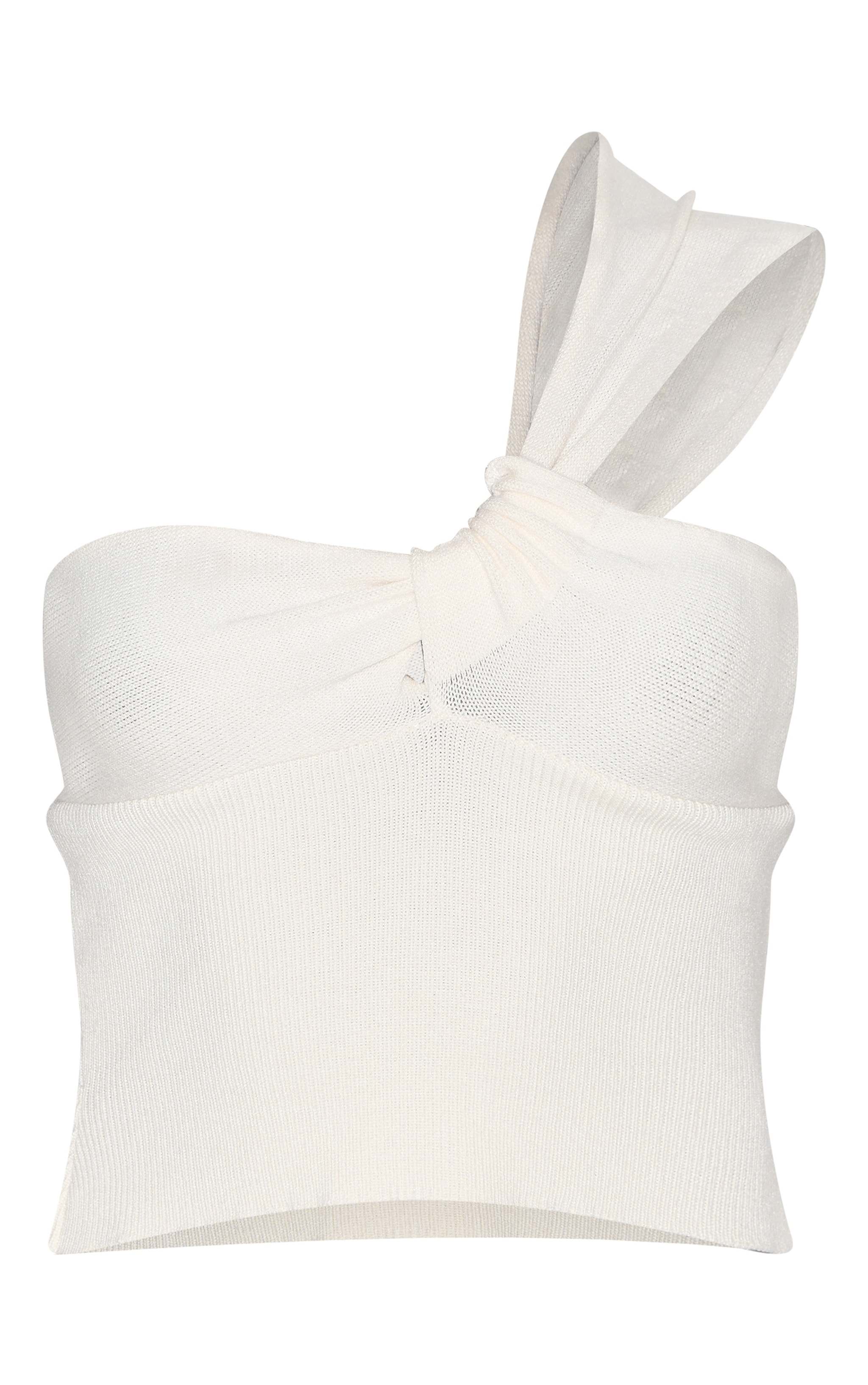 Petite Cream Knitted One Shoulder Bow Top image 5