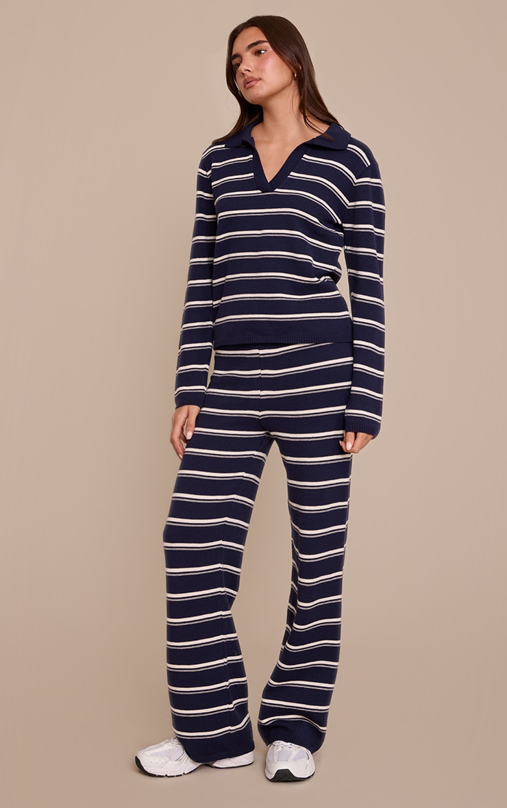 Navy Striped Knitted Trousers image 2