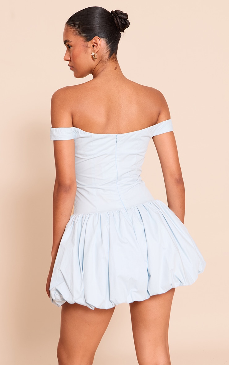 Light Blue Bardot Puffball Mini Dress image 2