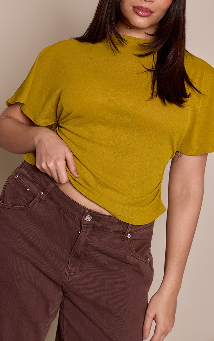 Plus Olive Cape Detail Ruched Side Top image 4