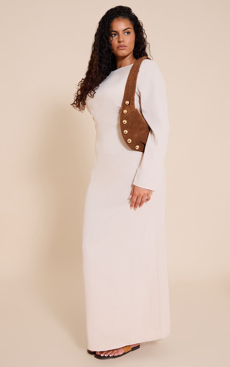 Plus Almond Tailored Boat Neck Midaxi Dress image 3