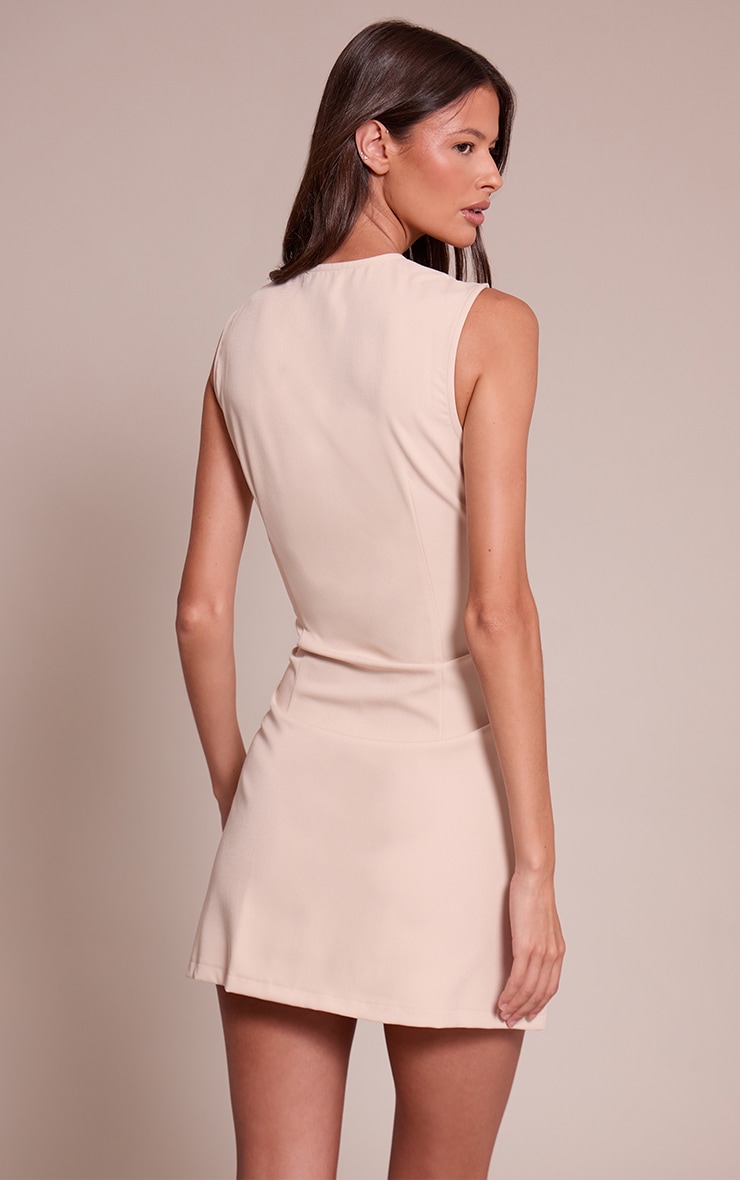Cream Tailored Asymmetric Button Down Shift Dress image 2