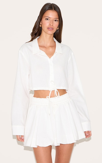White Drawstring Cropped Shirt