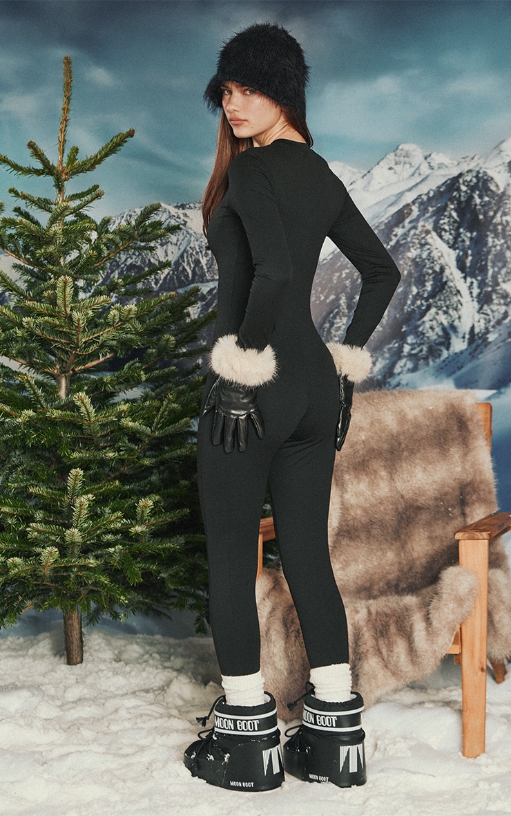 PLT SKI Black Sculpt Seam Detail Zip Front Unitard image 2