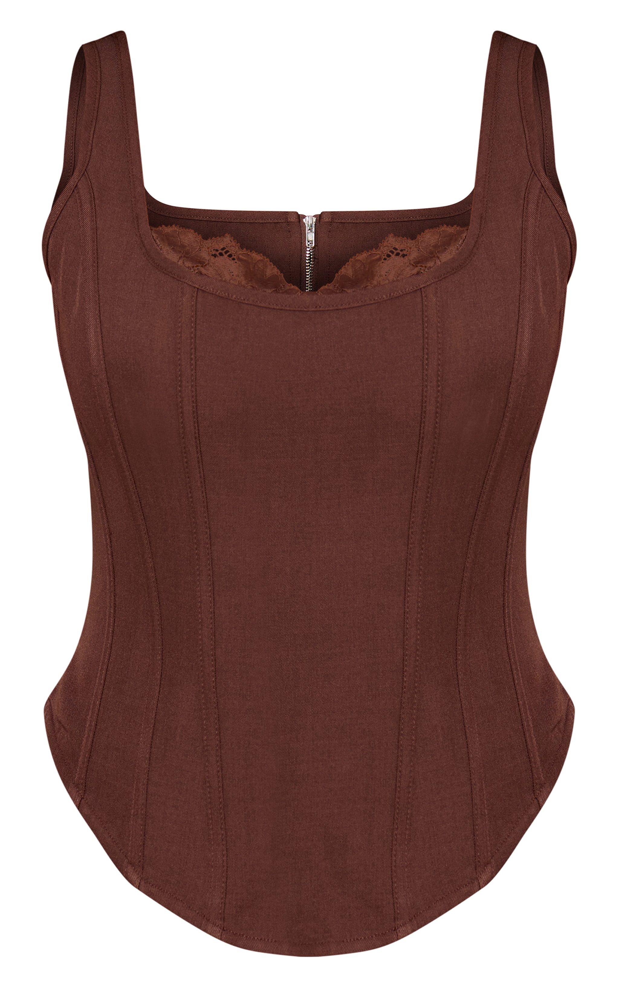 Shape Chocolate Square Neck Lace Trim Longline Corset Top image 5