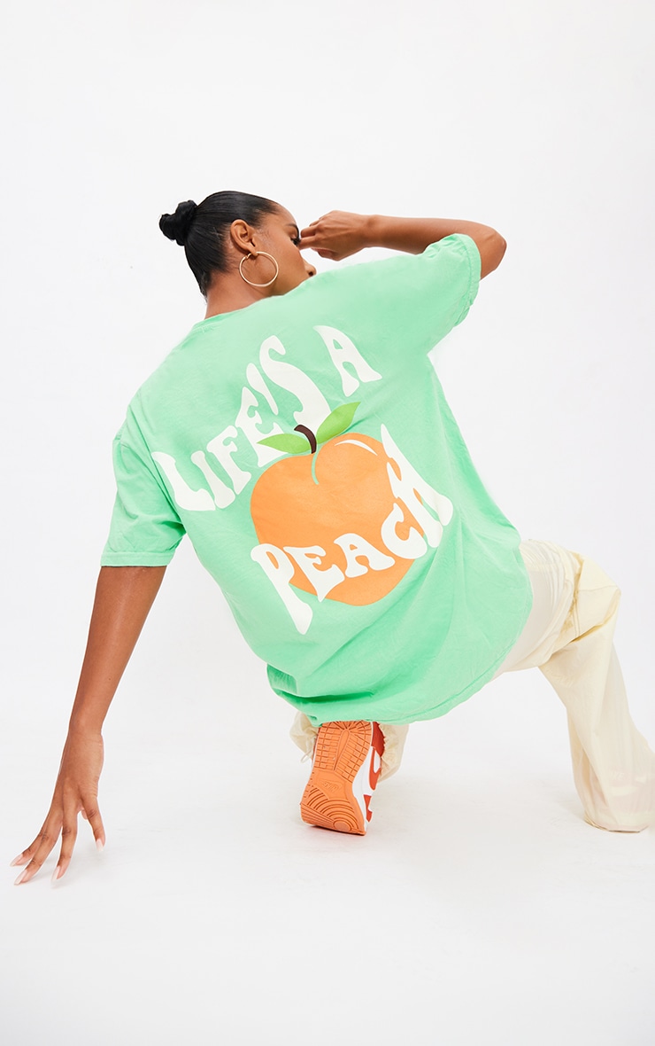 Bright Green Washed Lifes A Peach Printed T Shirt image 1