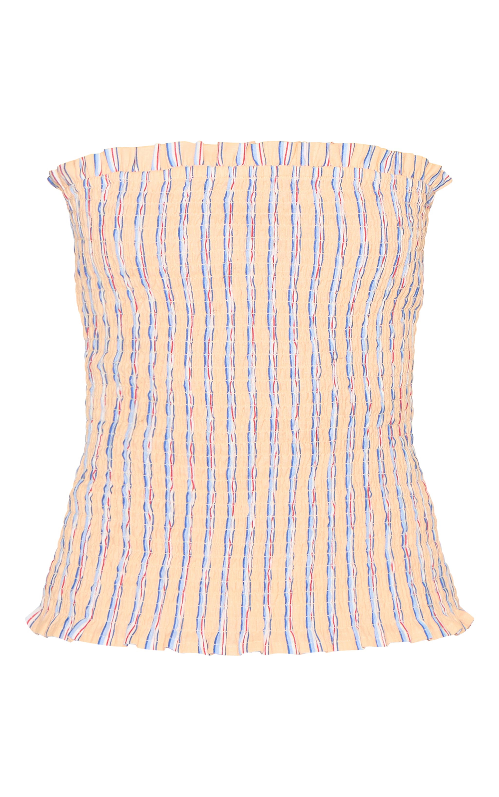 Orange Pinstripe Linen Look Shirred Bandeau Top image 4