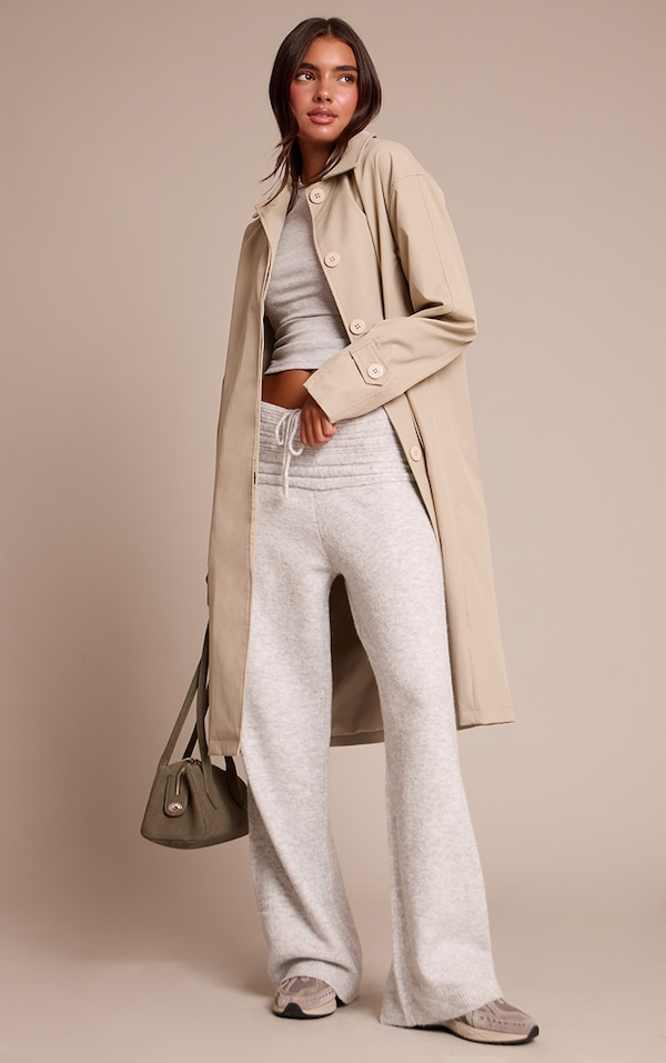 Light Grey Rib Soft Knit Fold over Pant