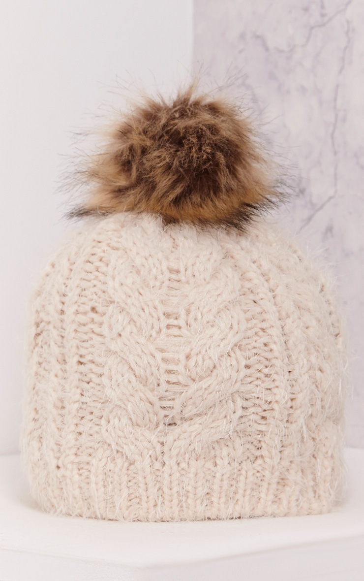cream bobble hat and scarf